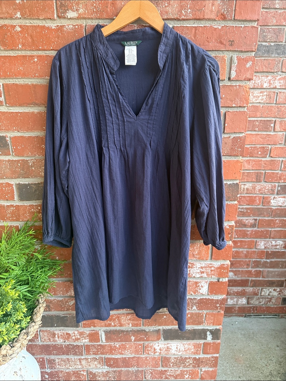Lauren Ralph Lauren Dark Navy Pintuck V-Neck Tunic